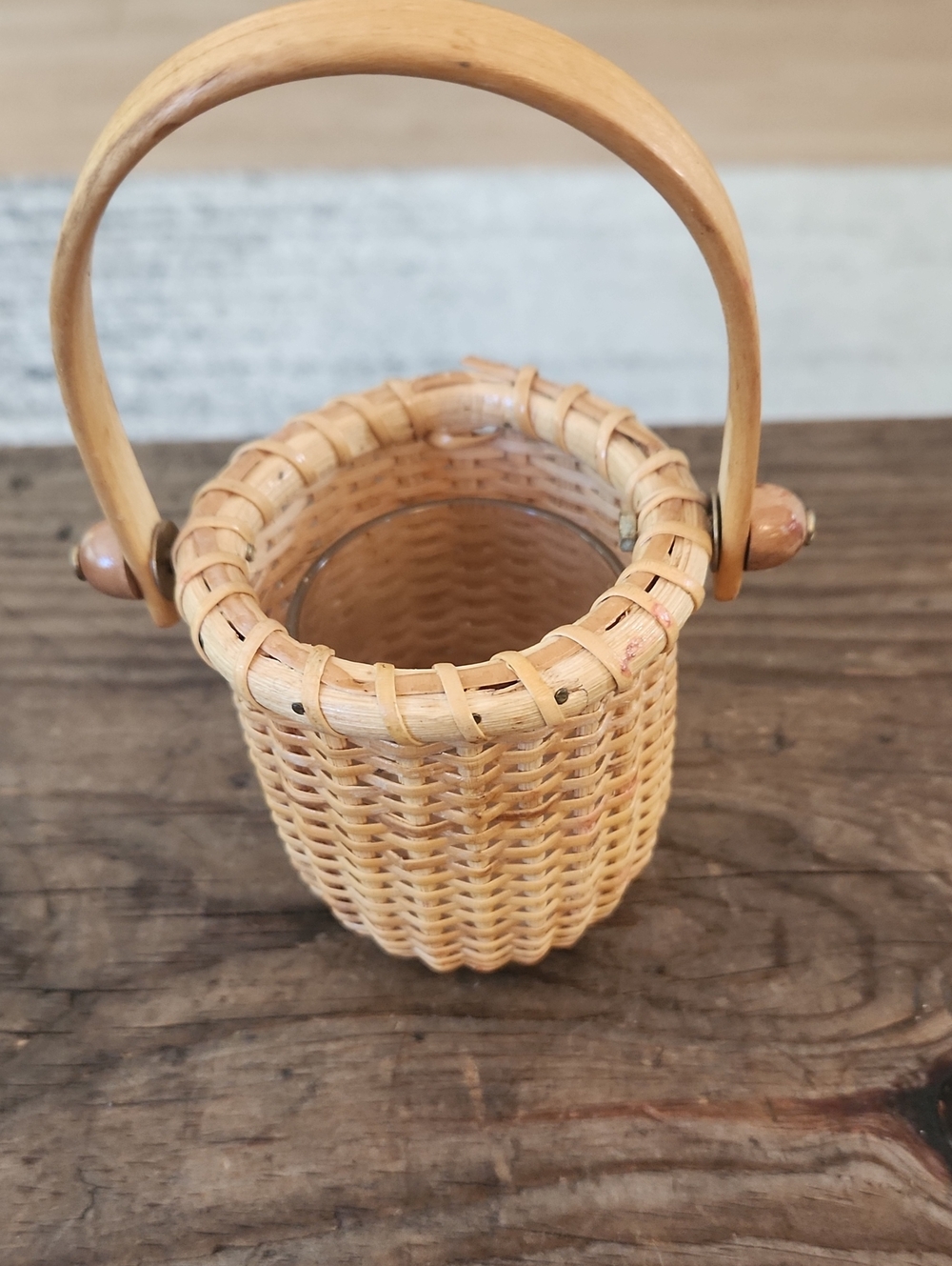 Tiny 3&1/2×3 Woven Basket Glass Votive Inside